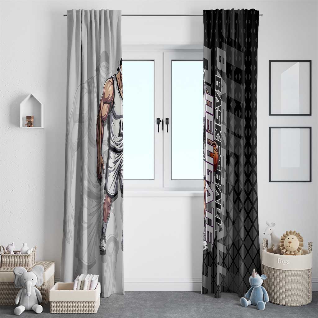 Whitebeard Newgate One Piece Basketball Theme Black and White Design Window Curtain with Crossed Moustache Emblem and Dominant Pose - The Mazicc
