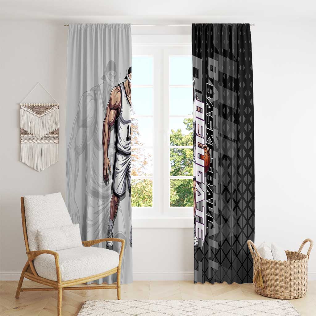 Whitebeard Newgate One Piece Basketball Theme Black and White Design Window Curtain with Crossed Moustache Emblem and Dominant Pose - The Mazicc