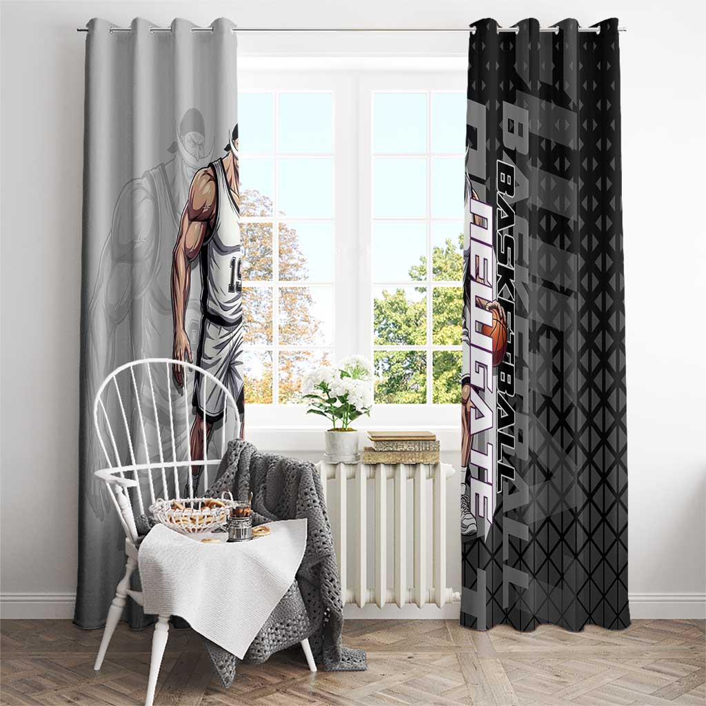 Whitebeard Newgate One Piece Basketball Theme Black and White Design Window Curtain with Crossed Moustache Emblem and Dominant Pose - The Mazicc