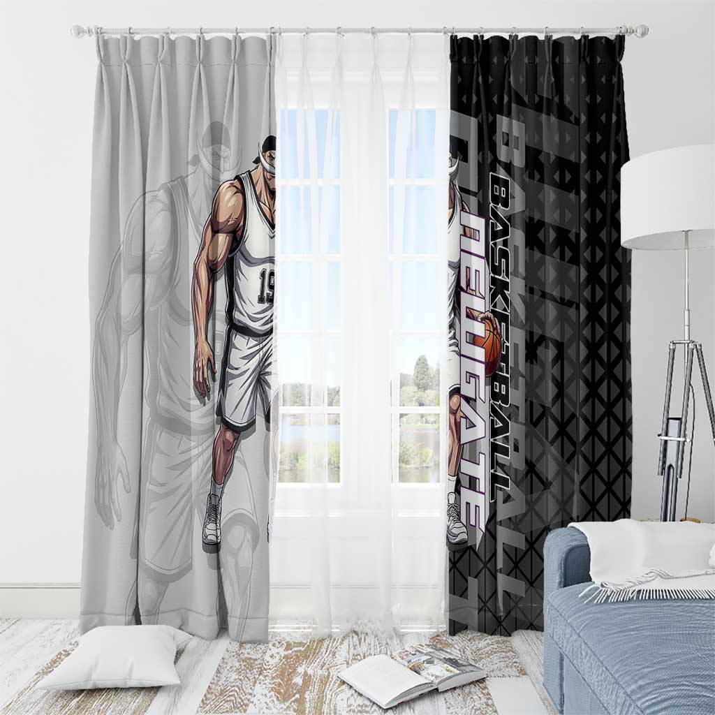 Whitebeard Newgate One Piece Basketball Theme Black and White Design Window Curtain with Crossed Moustache Emblem and Dominant Pose - The Mazicc