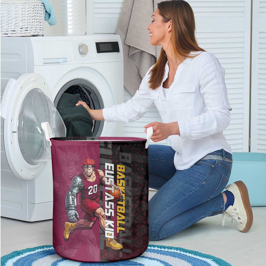 Eustass Kid One Piece Basketball Theme Red and Black Design Laundry Basket with Flame Skull Emblem and Mechanical Arm Pose - The Mazicc