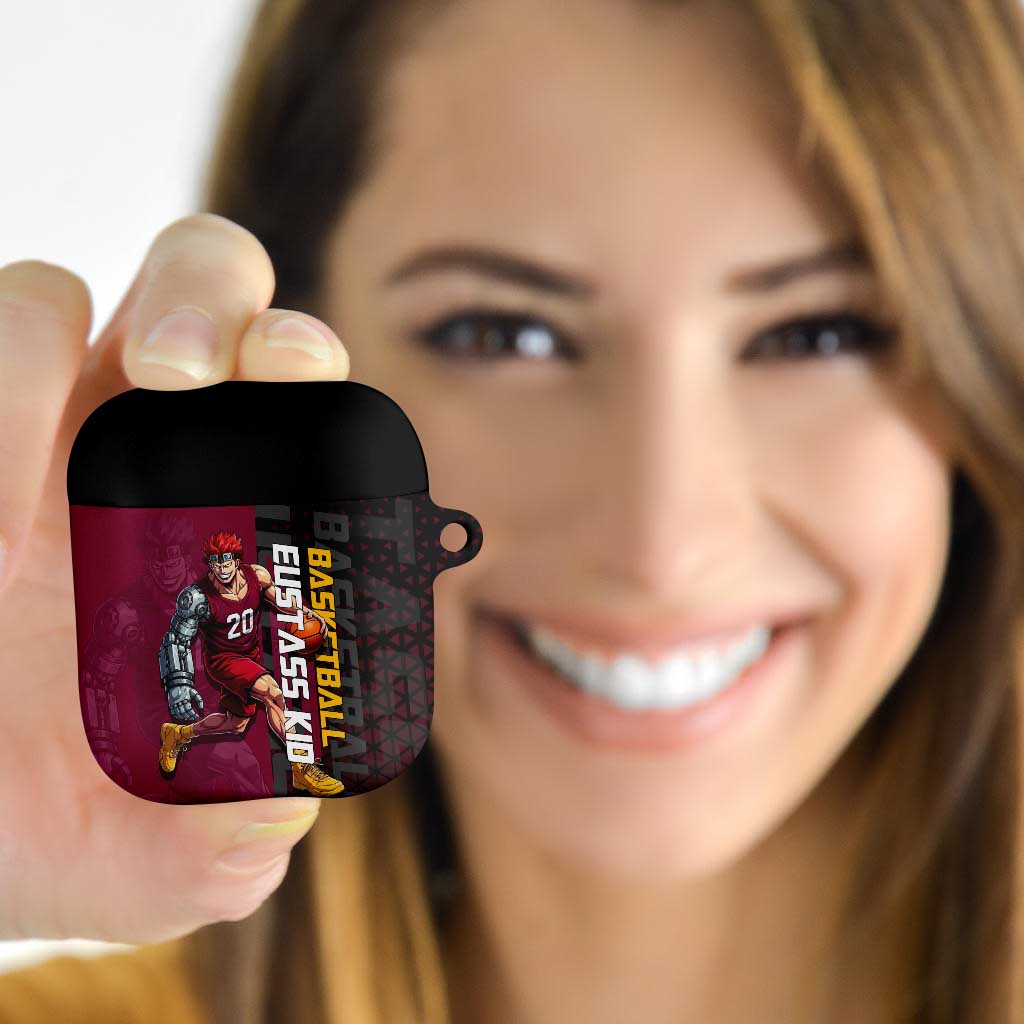 Eustass Kid One Piece Basketball Theme Red and Black Design AirPods Case with Flame Skull Emblem and Mechanical Arm Pose - The Mazicc