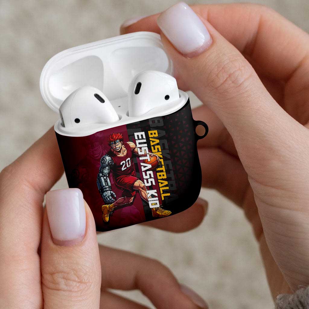 Eustass Kid One Piece Basketball Theme Red and Black Design AirPods Case with Flame Skull Emblem and Mechanical Arm Pose - The Mazicc