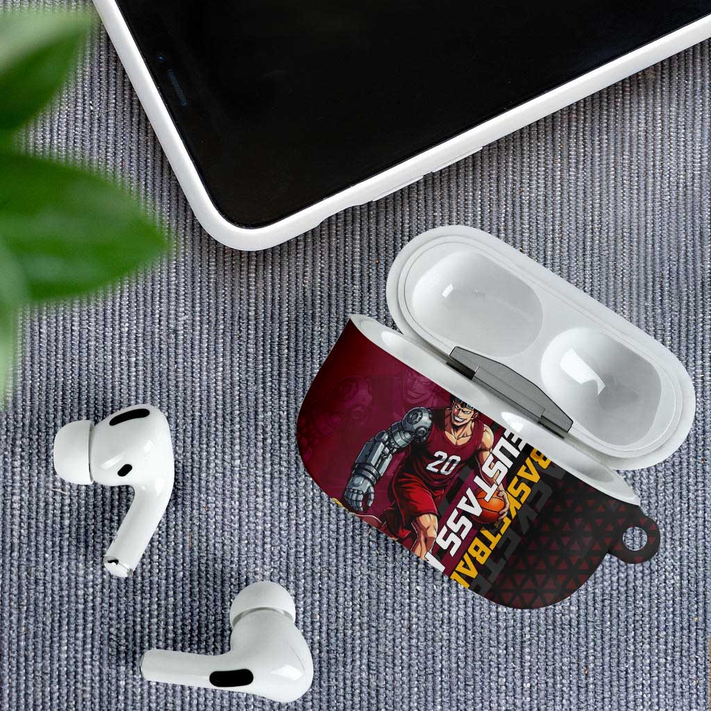 Eustass Kid One Piece Basketball Theme Red and Black Design AirPods Case with Flame Skull Emblem and Mechanical Arm Pose - The Mazicc