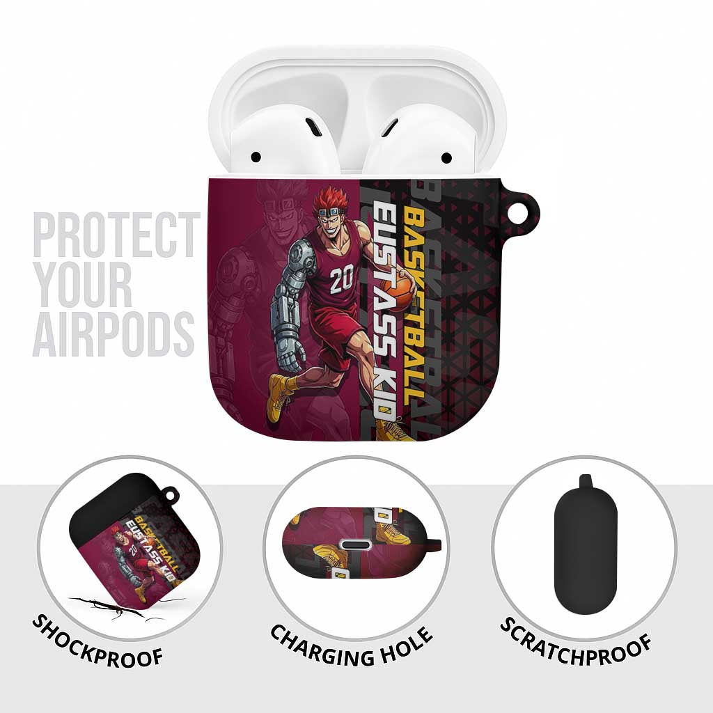 Eustass Kid One Piece Basketball Theme Red and Black Design AirPods Case with Flame Skull Emblem and Mechanical Arm Pose - The Mazicc