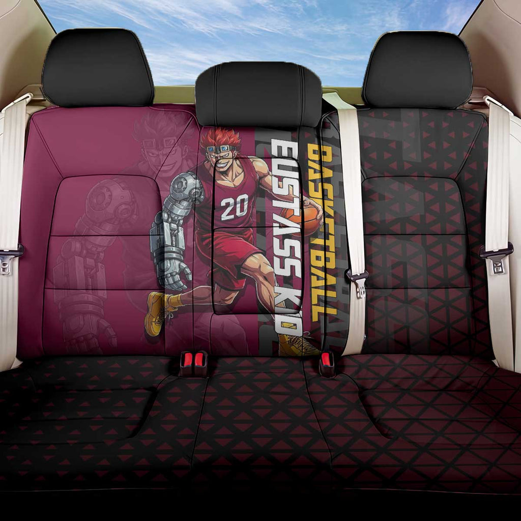 Eustass Kid One Piece Basketball Theme Red and Black Design Back Car Seat Cover with Flame Skull Emblem and Mechanical Arm Pose - The Mazicc