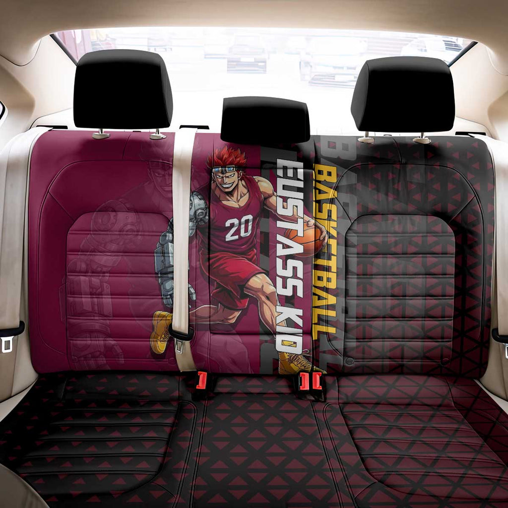 Eustass Kid One Piece Basketball Theme Red and Black Design Back Car Seat Cover with Flame Skull Emblem and Mechanical Arm Pose - The Mazicc