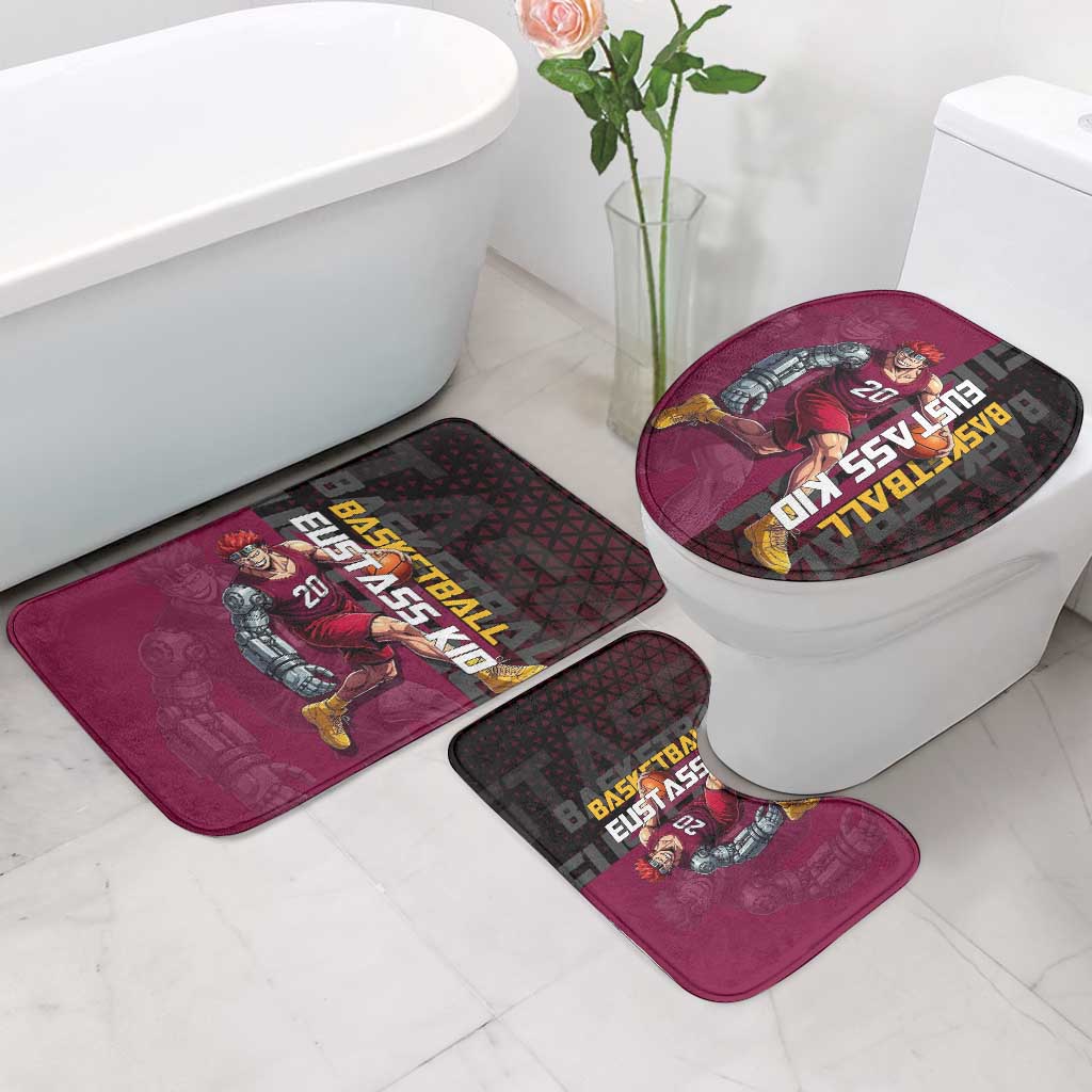 Eustass Kid One Piece Basketball Theme Red and Black Design Bathroom Set with Flame Skull Emblem and Mechanical Arm Pose - The Mazicc
