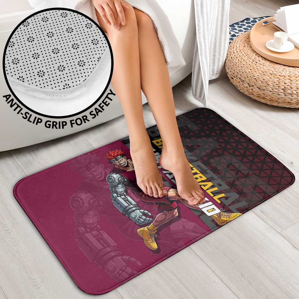 Eustass Kid One Piece Basketball Theme Red and Black Design Bathroom Set with Flame Skull Emblem and Mechanical Arm Pose - The Mazicc