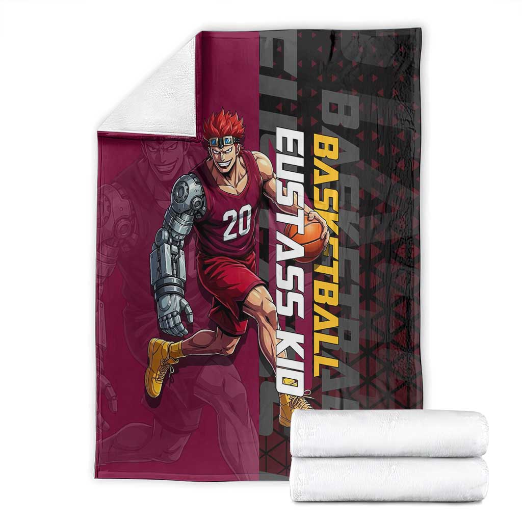 Eustass Kid One Piece Basketball Theme Red and Black Design Blanket with Flame Skull Emblem and Mechanical Arm Pose - The Mazicc