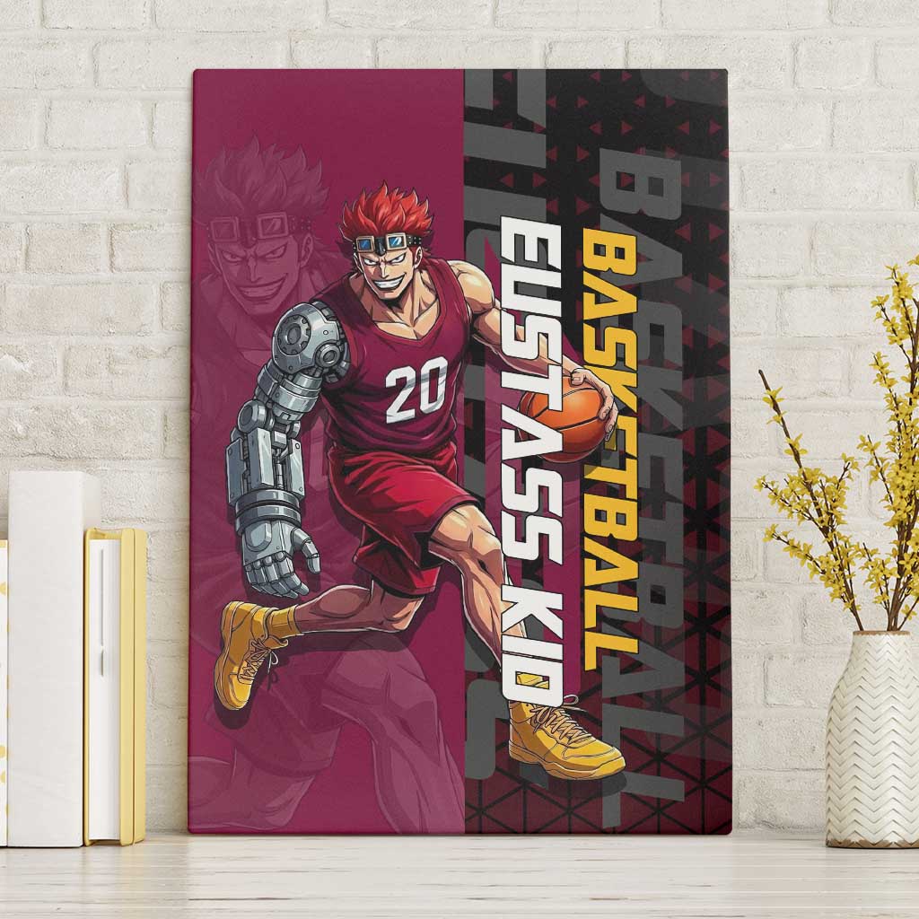 Eustass Kid One Piece Basketball Theme Red and Black Design Canvas Wall Art with Flame Skull Emblem and Mechanical Arm Pose - The Mazicc
