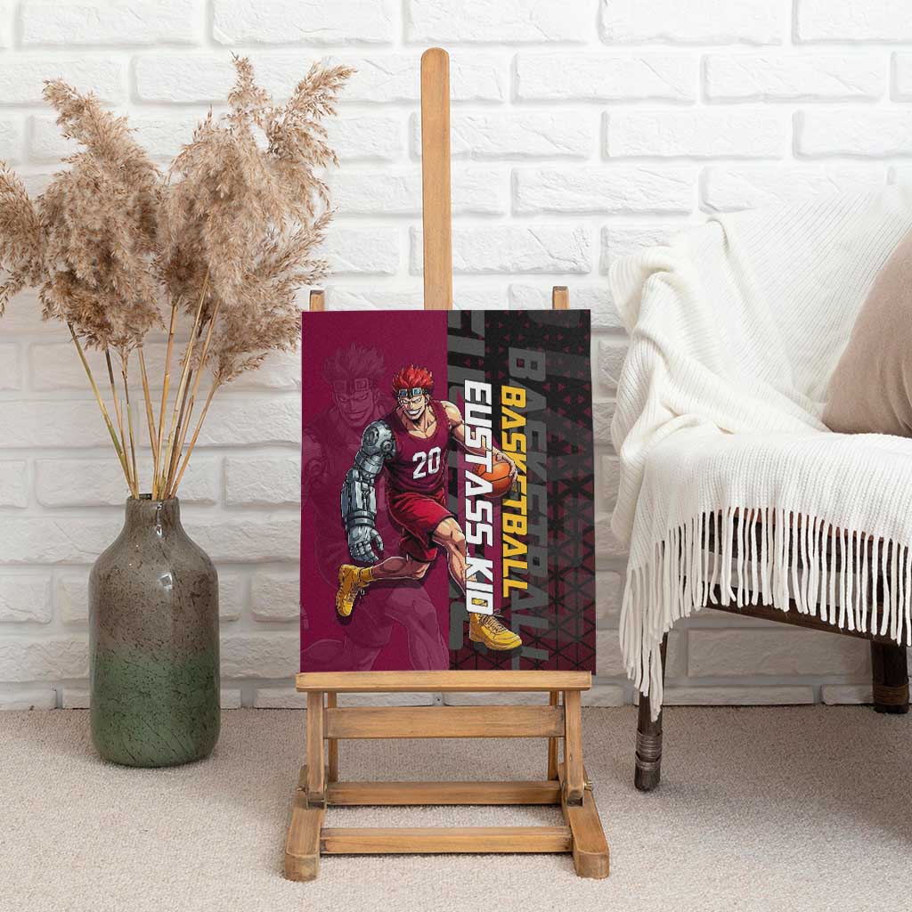Eustass Kid One Piece Basketball Theme Red and Black Design Canvas Wall Art with Flame Skull Emblem and Mechanical Arm Pose - The Mazicc