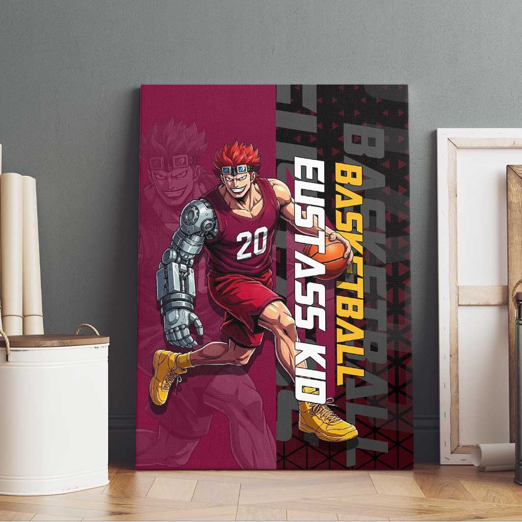 Eustass Kid One Piece Basketball Theme Red and Black Design Canvas Wall Art with Flame Skull Emblem and Mechanical Arm Pose - The Mazicc