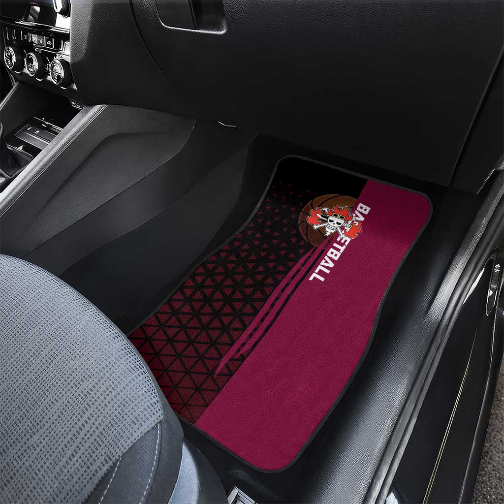 Eustass Kid One Piece Basketball Theme Red and Black Design Car Mats with Flame Skull Emblem and Mechanical Arm Pose - The Mazicc