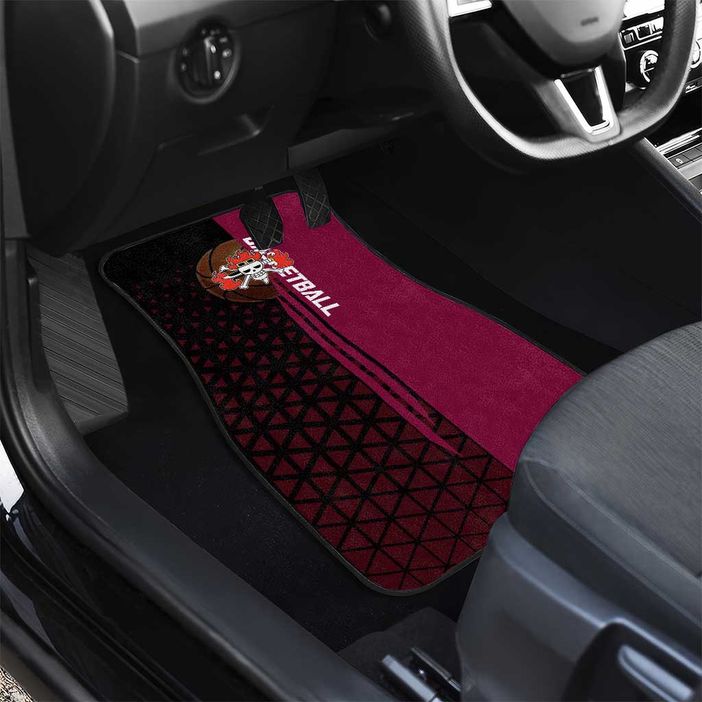 Eustass Kid One Piece Basketball Theme Red and Black Design Car Mats with Flame Skull Emblem and Mechanical Arm Pose - The Mazicc