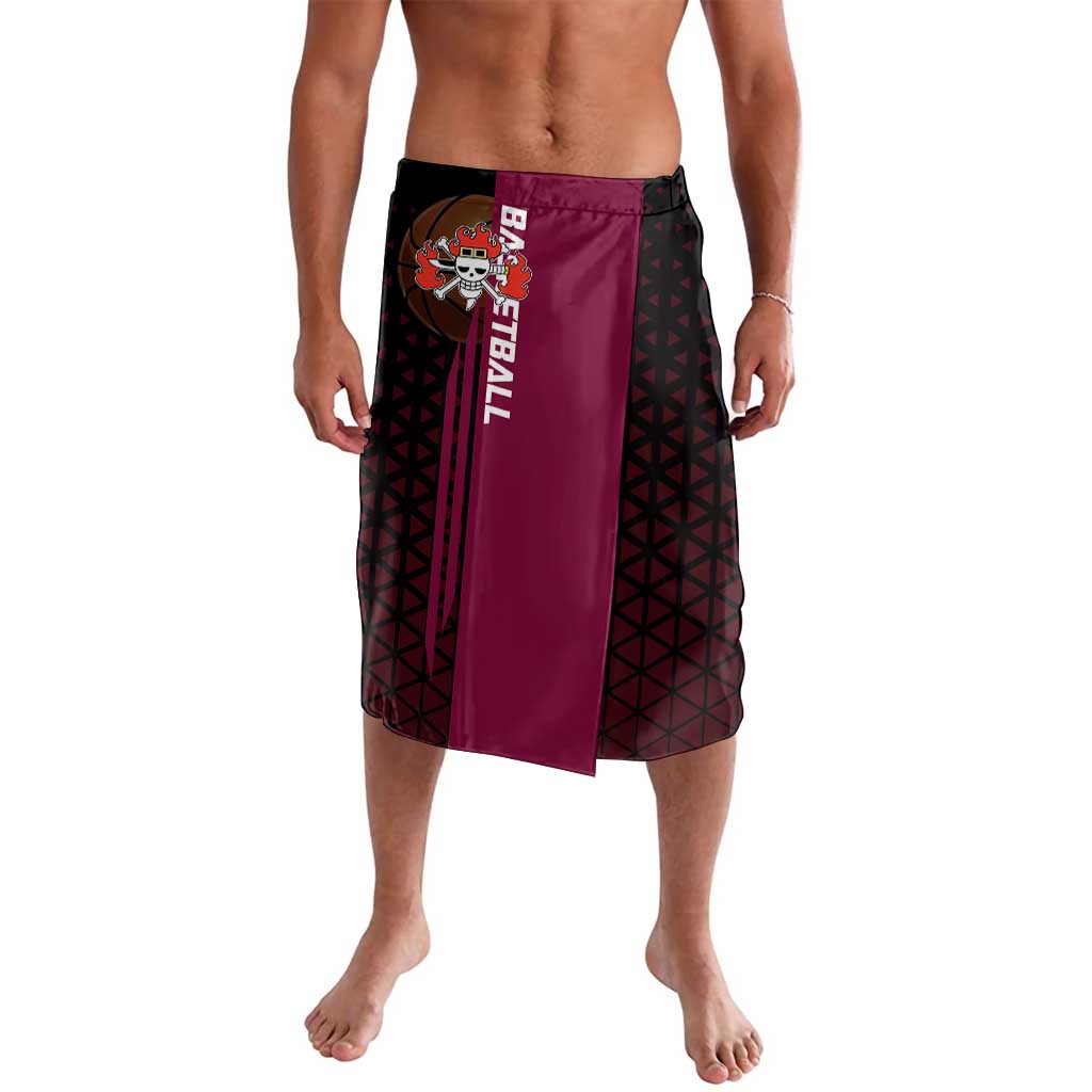 Eustass Kid One Piece Basketball Theme Red and Black Design Lavalava with Flame Skull Emblem and Mechanical Arm Pose - The Mazicc