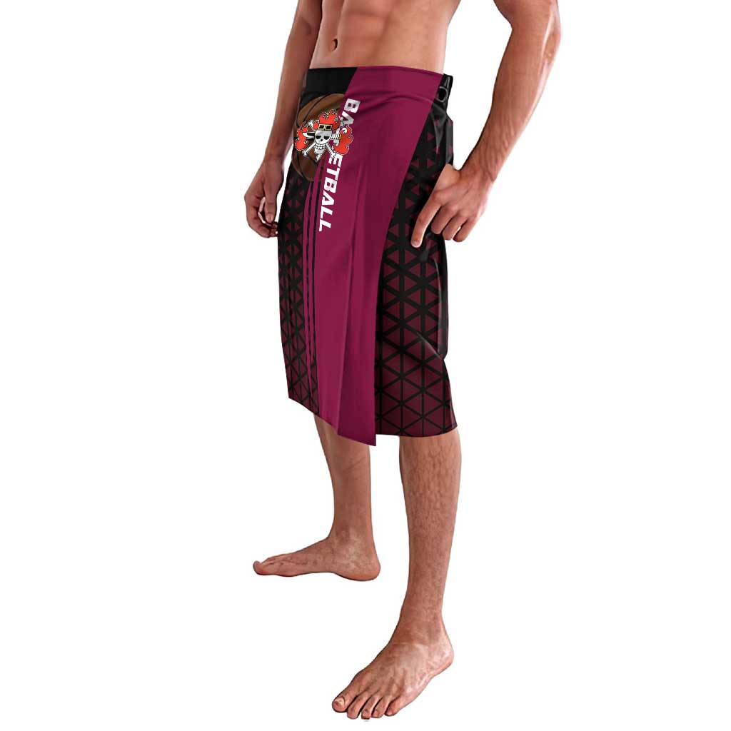 Eustass Kid One Piece Basketball Theme Red and Black Design Lavalava with Flame Skull Emblem and Mechanical Arm Pose - The Mazicc