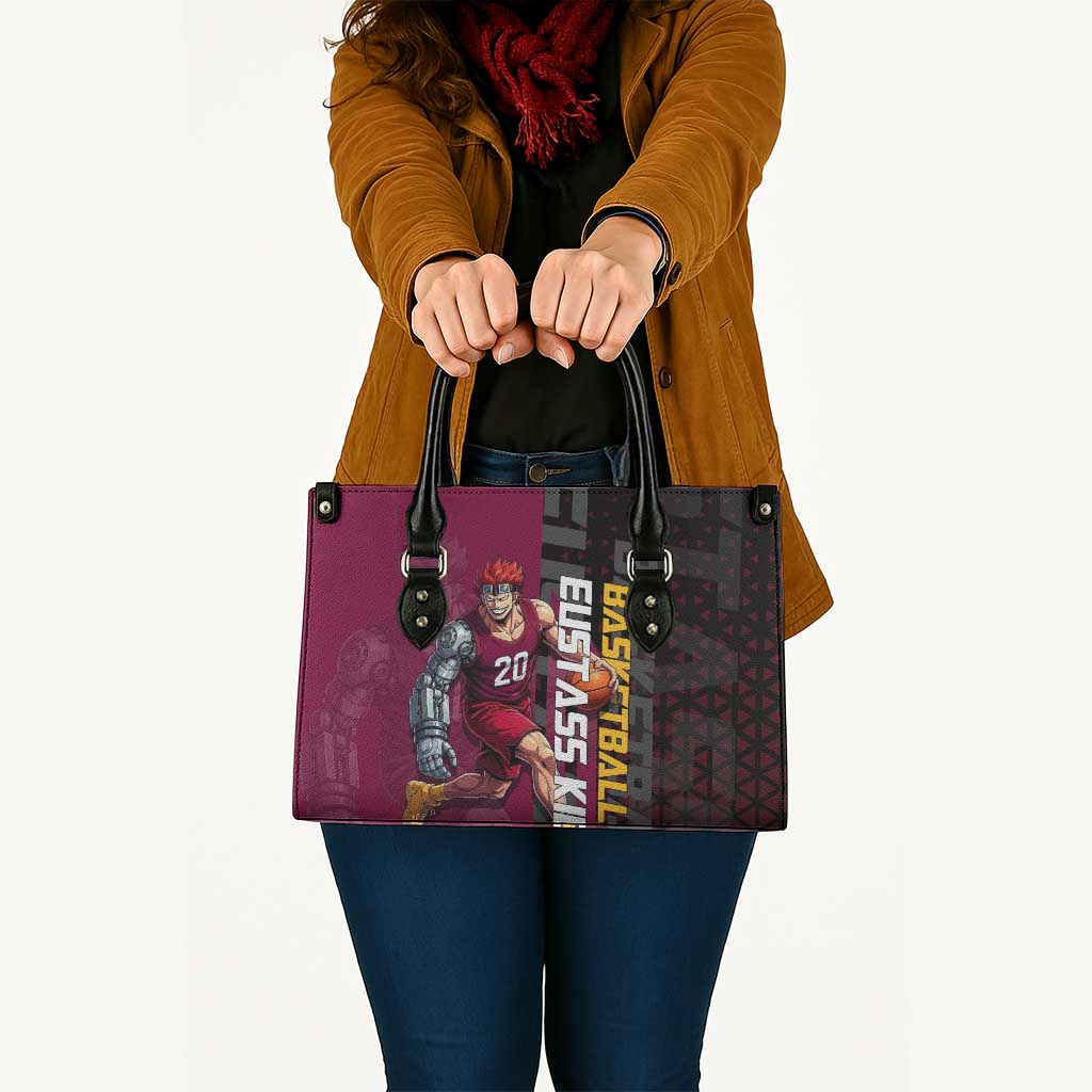 Eustass Kid One Piece Basketball Theme Red and Black Design Leather Bag with Flame Skull Emblem and Mechanical Arm Pose - The Mazicc