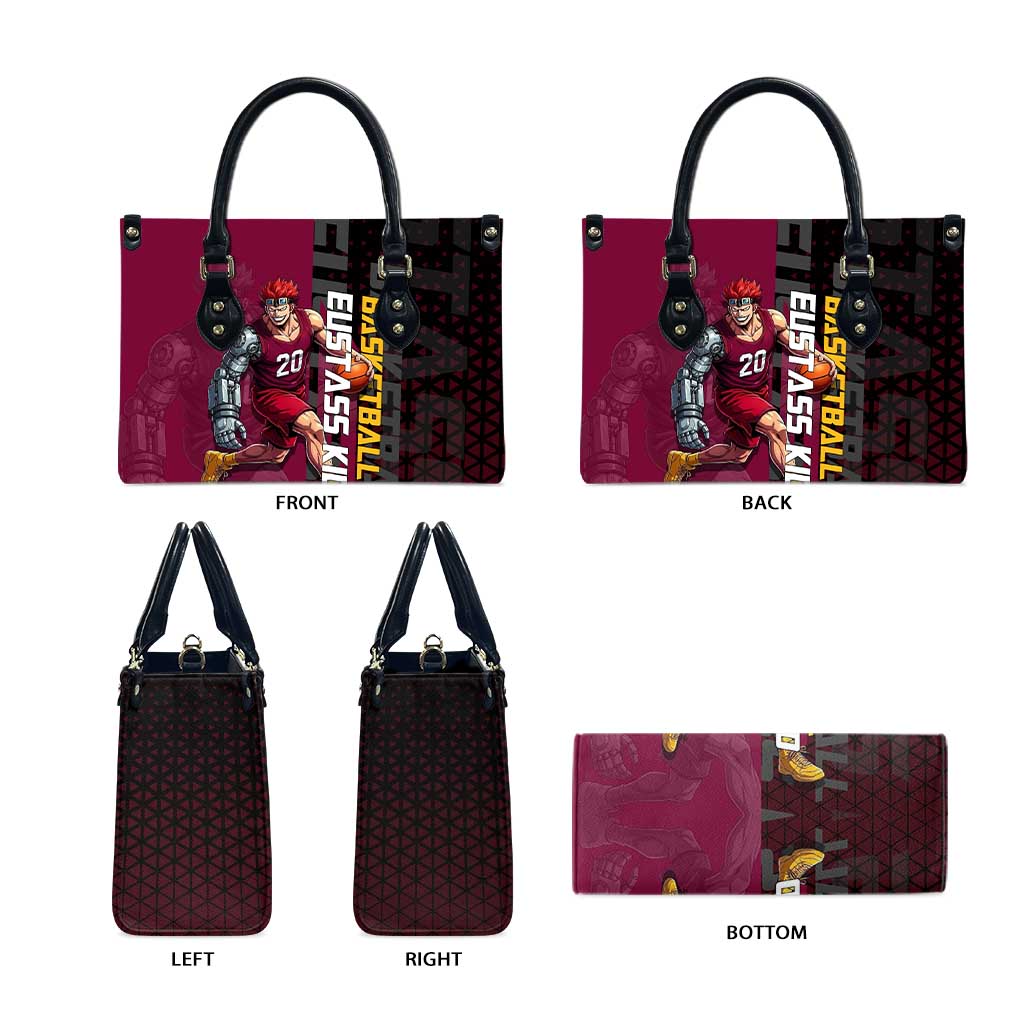 Eustass Kid One Piece Basketball Theme Red and Black Design Leather Bag with Flame Skull Emblem and Mechanical Arm Pose - The Mazicc
