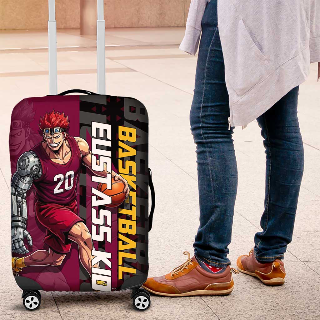 Eustass Kid One Piece Basketball Theme Red and Black Design Luggage Cover with Flame Skull Emblem and Mechanical Arm Pose - The Mazicc