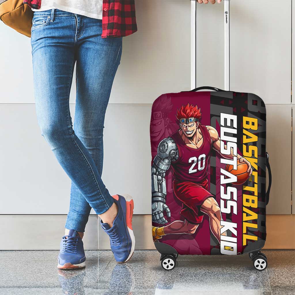 Eustass Kid One Piece Basketball Theme Red and Black Design Luggage Cover with Flame Skull Emblem and Mechanical Arm Pose - The Mazicc