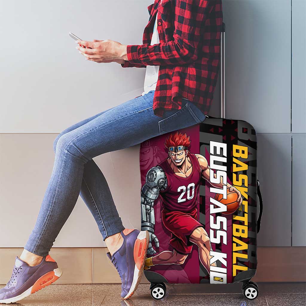 Eustass Kid One Piece Basketball Theme Red and Black Design Luggage Cover with Flame Skull Emblem and Mechanical Arm Pose - The Mazicc