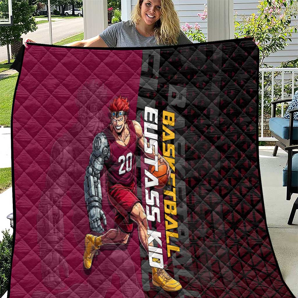 Eustass Kid One Piece Basketball Theme Red and Black Design Quilt with Flame Skull Emblem and Mechanical Arm Pose - The Mazicc