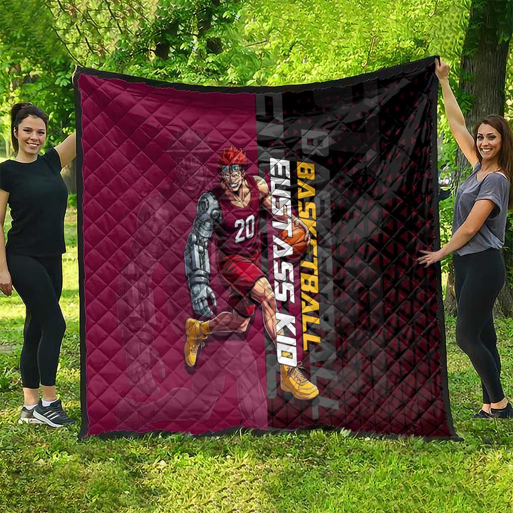 Eustass Kid One Piece Basketball Theme Red and Black Design Quilt with Flame Skull Emblem and Mechanical Arm Pose - The Mazicc