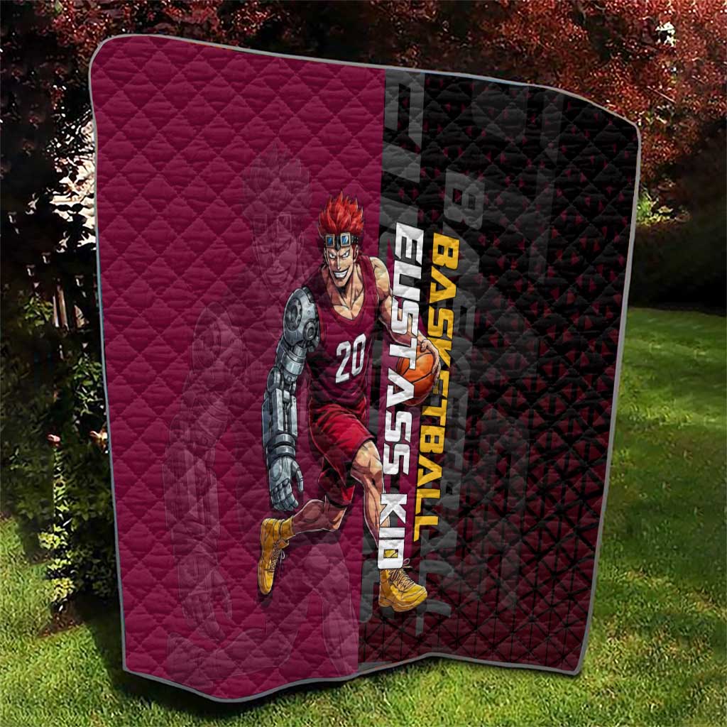 Eustass Kid One Piece Basketball Theme Red and Black Design Quilt with Flame Skull Emblem and Mechanical Arm Pose - The Mazicc