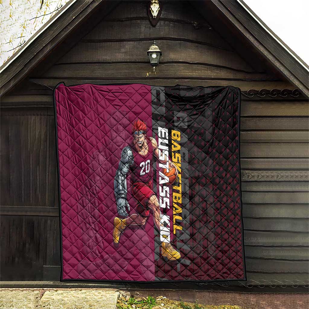 Eustass Kid One Piece Basketball Theme Red and Black Design Quilt with Flame Skull Emblem and Mechanical Arm Pose - The Mazicc