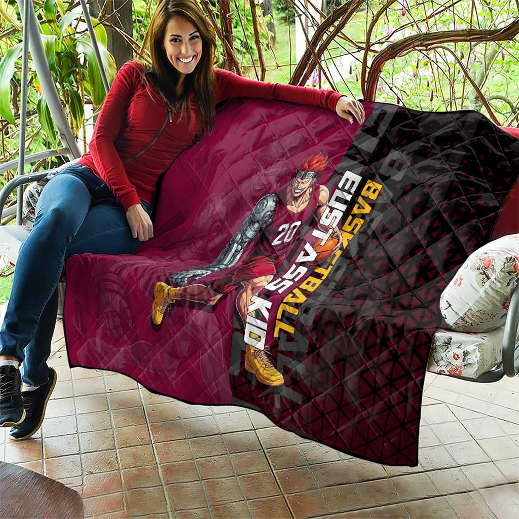 Eustass Kid One Piece Basketball Theme Red and Black Design Quilt with Flame Skull Emblem and Mechanical Arm Pose - The Mazicc