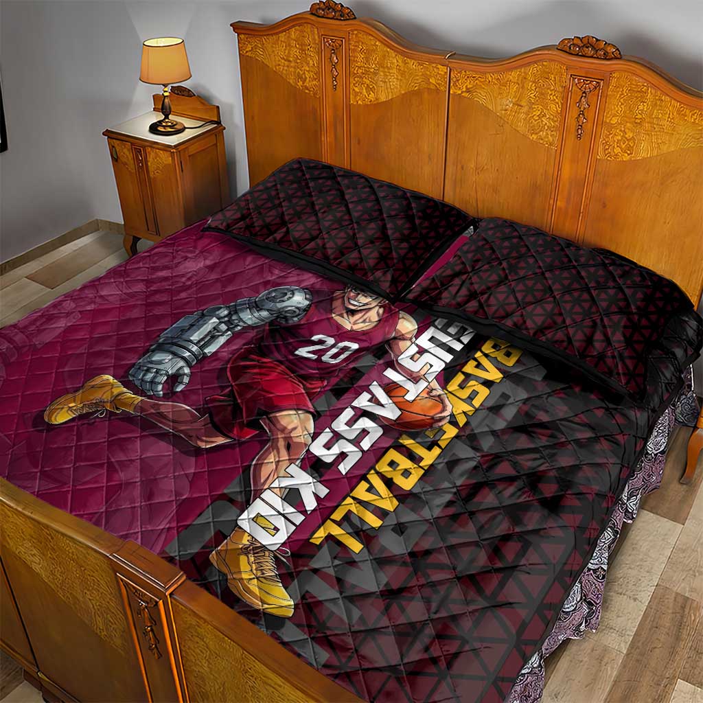 Eustass Kid One Piece Basketball Theme Red and Black Design Quilt Bed Set with Flame Skull Emblem and Mechanical Arm Pose - The Mazicc