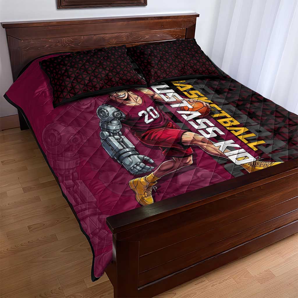 Eustass Kid One Piece Basketball Theme Red and Black Design Quilt Bed Set with Flame Skull Emblem and Mechanical Arm Pose - The Mazicc
