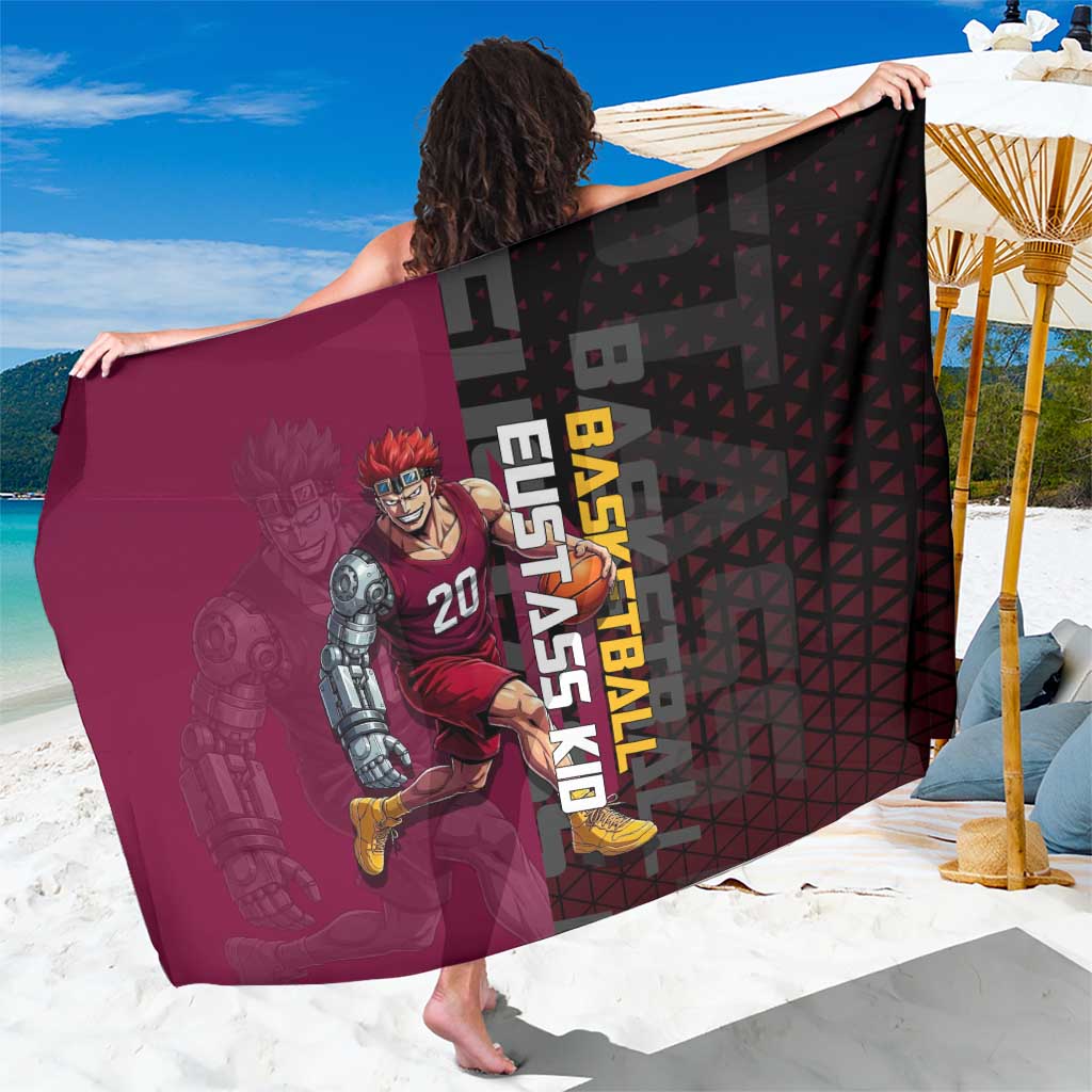 Eustass Kid One Piece Basketball Theme Red and Black Design Sarong with Flame Skull Emblem and Mechanical Arm Pose - The Mazicc
