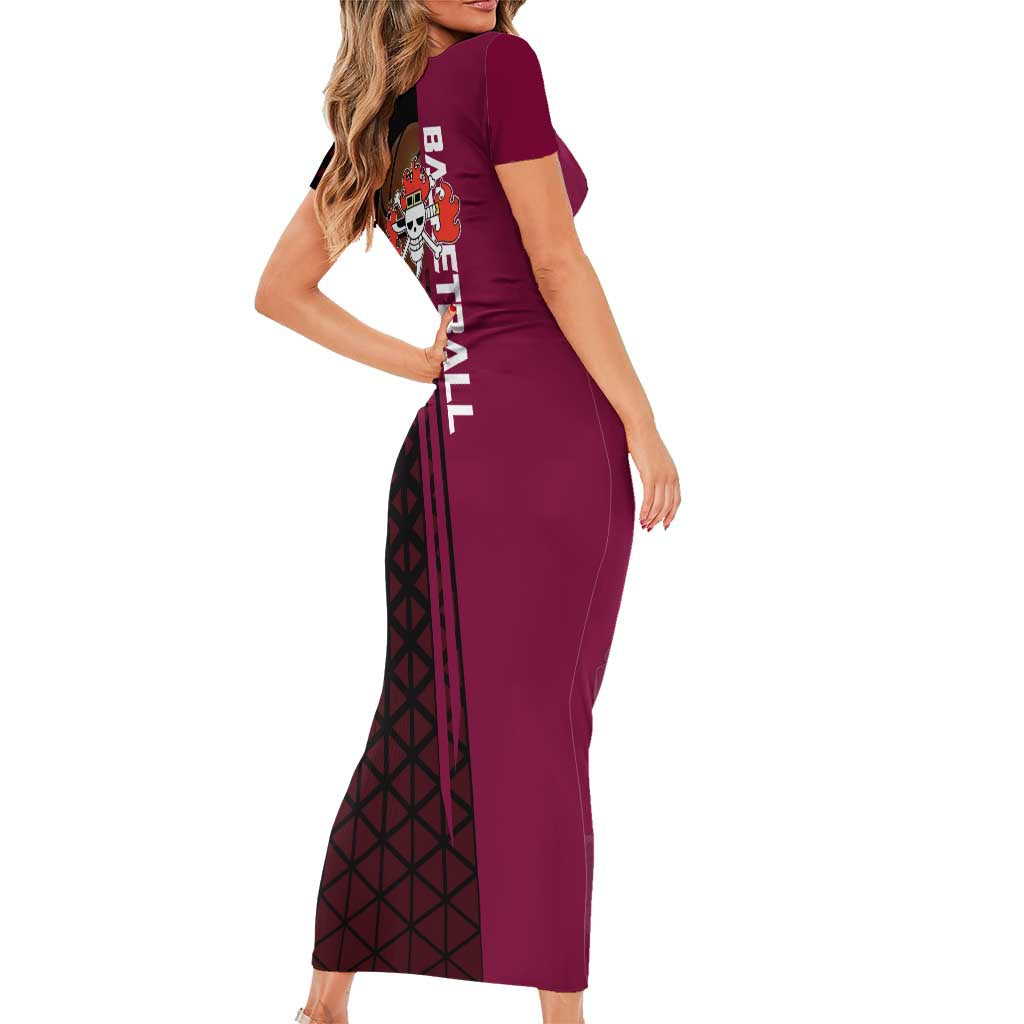 Eustass Kid One Piece Basketball Theme Red and Black Design Short Sleeve Bodycon Dress with Flame Skull Emblem and Mechanical Arm Pose - The Mazicc