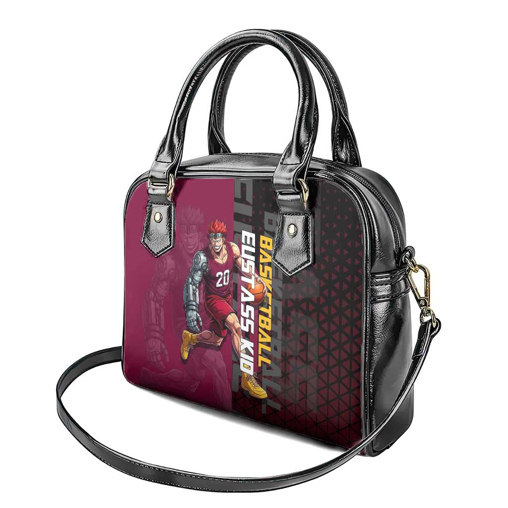 Eustass Kid One Piece Basketball Theme Red and Black Design Shoulder Handbag with Flame Skull Emblem and Mechanical Arm Pose - The Mazicc