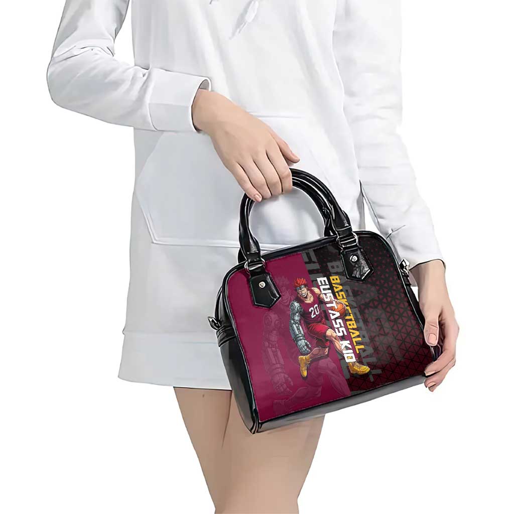 Eustass Kid One Piece Basketball Theme Red and Black Design Shoulder Handbag with Flame Skull Emblem and Mechanical Arm Pose - The Mazicc