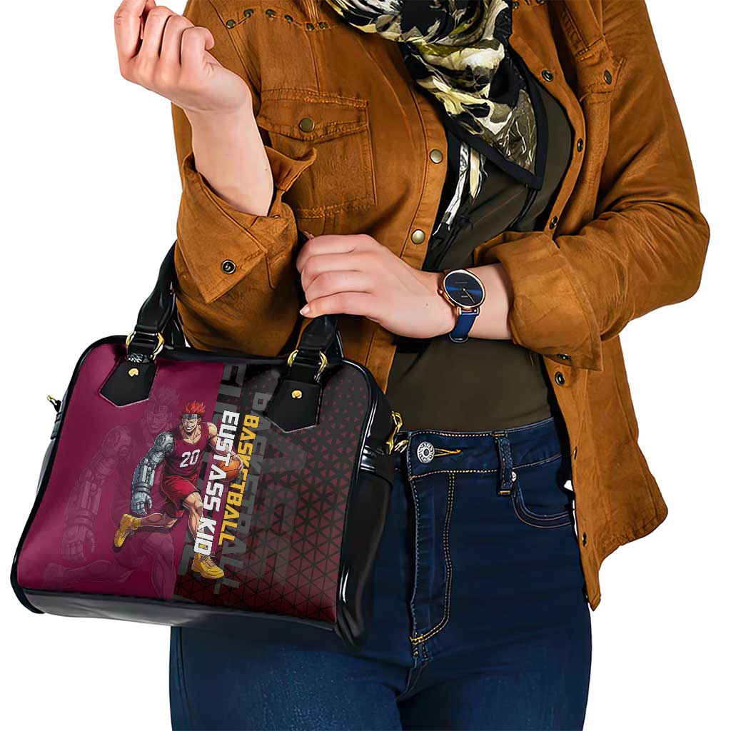 Eustass Kid One Piece Basketball Theme Red and Black Design Shoulder Handbag with Flame Skull Emblem and Mechanical Arm Pose - The Mazicc