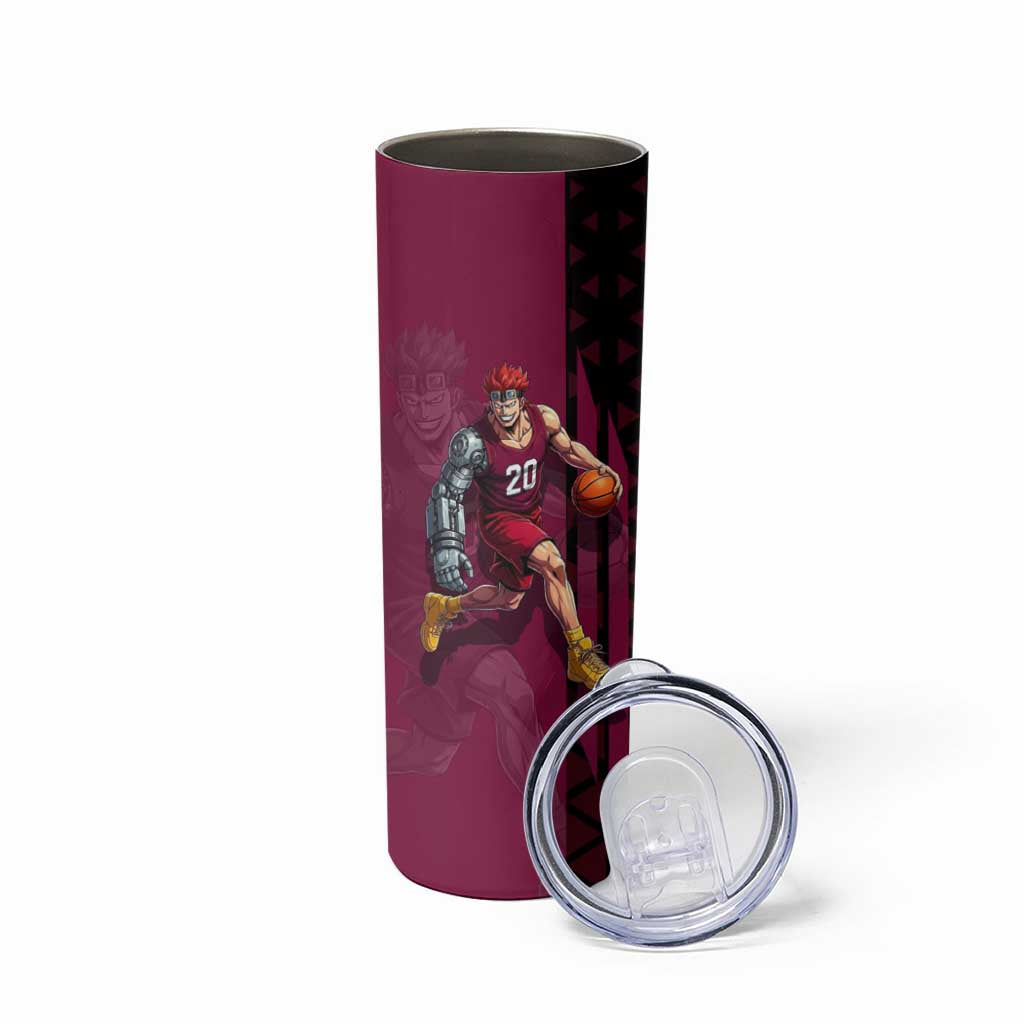 Eustass Kid One Piece Basketball Theme Red and Black Design Skinny Tumbler with Flame Skull Emblem and Mechanical Arm Pose - The Mazicc