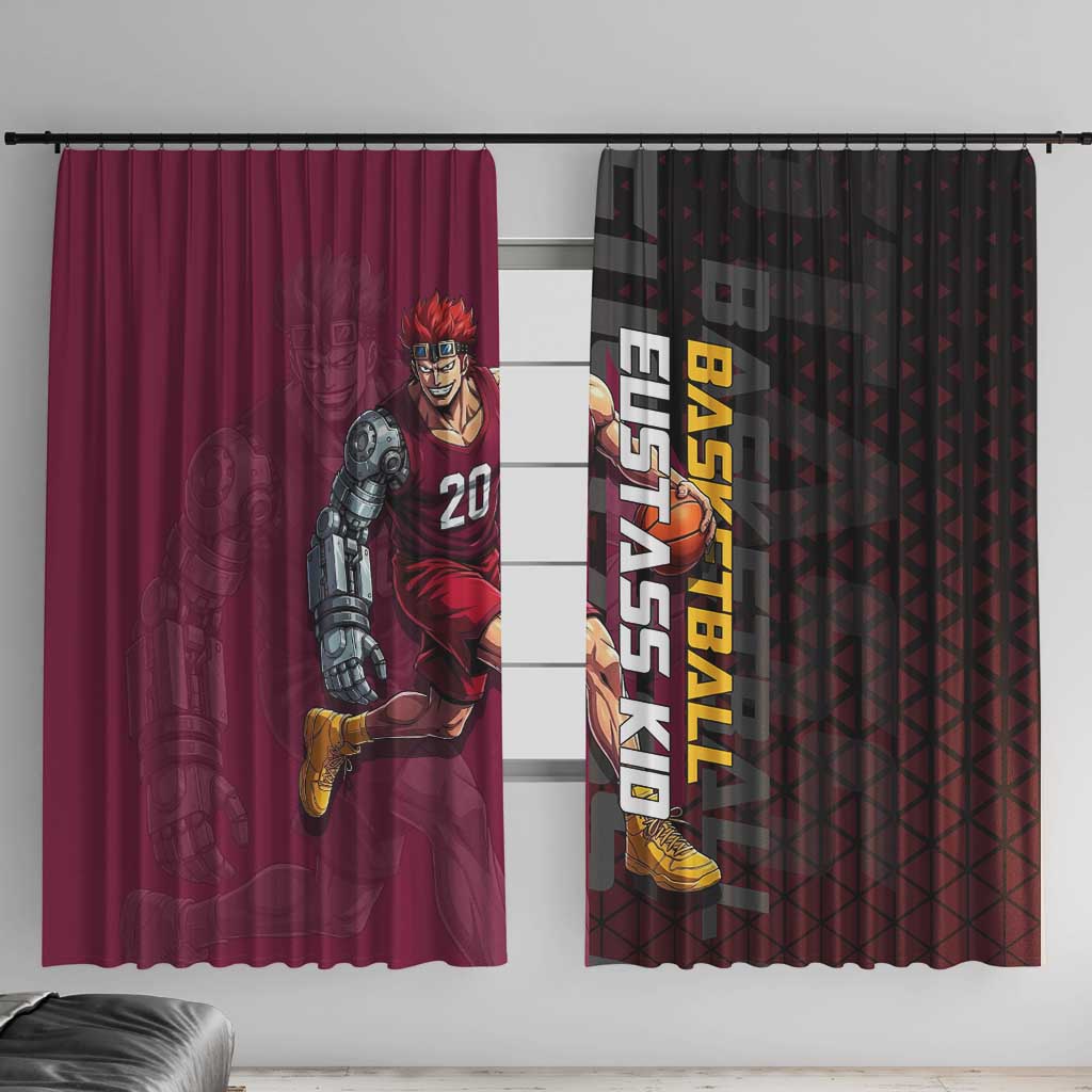 Eustass Kid One Piece Basketball Theme Red and Black Design Window Curtain with Flame Skull Emblem and Mechanical Arm Pose - The Mazicc