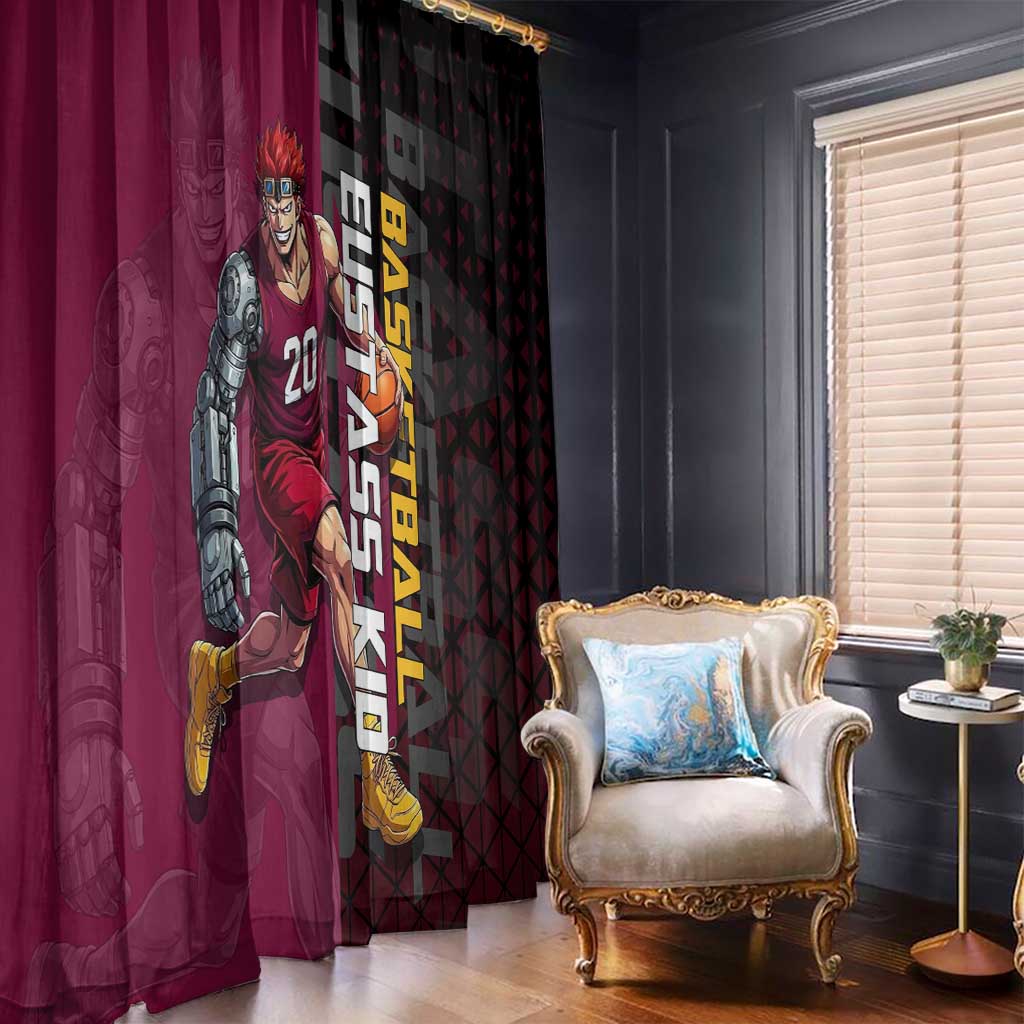 Eustass Kid One Piece Basketball Theme Red and Black Design Window Curtain with Flame Skull Emblem and Mechanical Arm Pose - The Mazicc