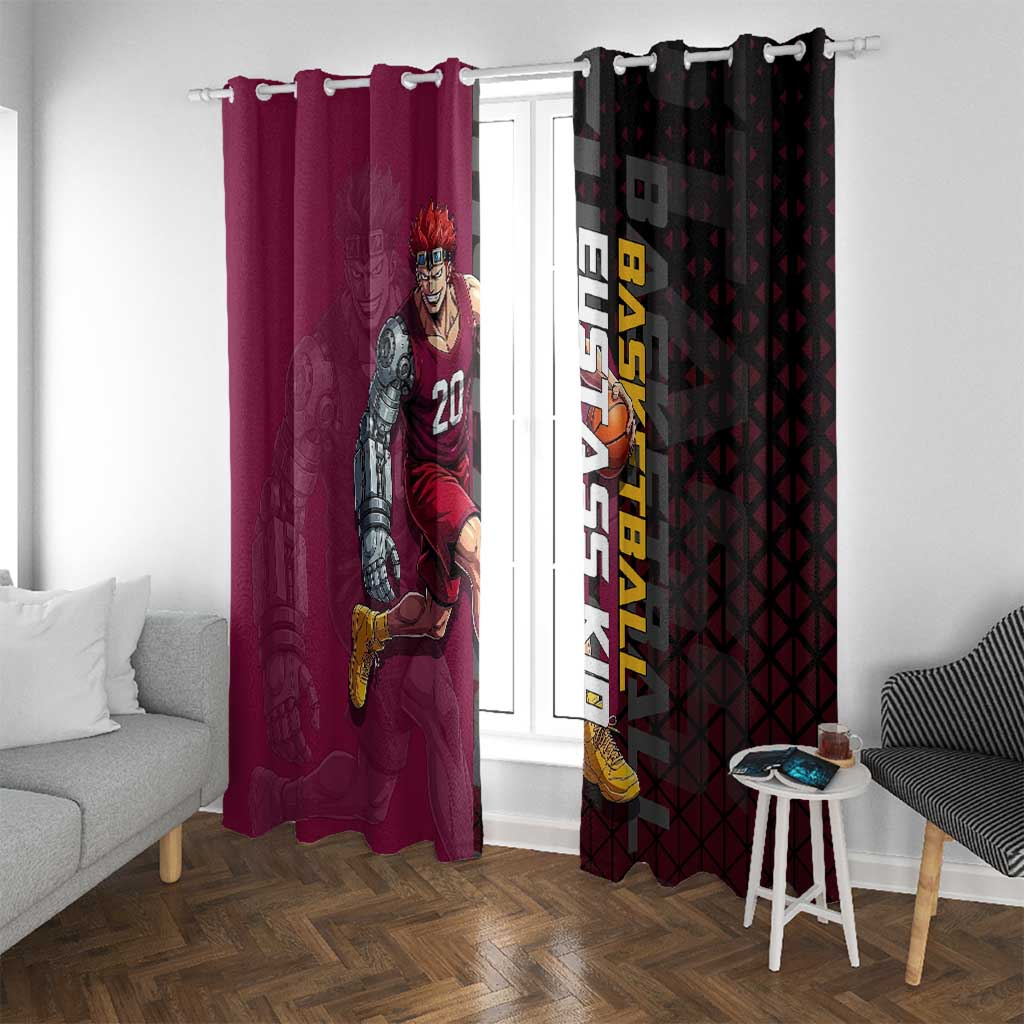 Eustass Kid One Piece Basketball Theme Red and Black Design Window Curtain with Flame Skull Emblem and Mechanical Arm Pose - The Mazicc