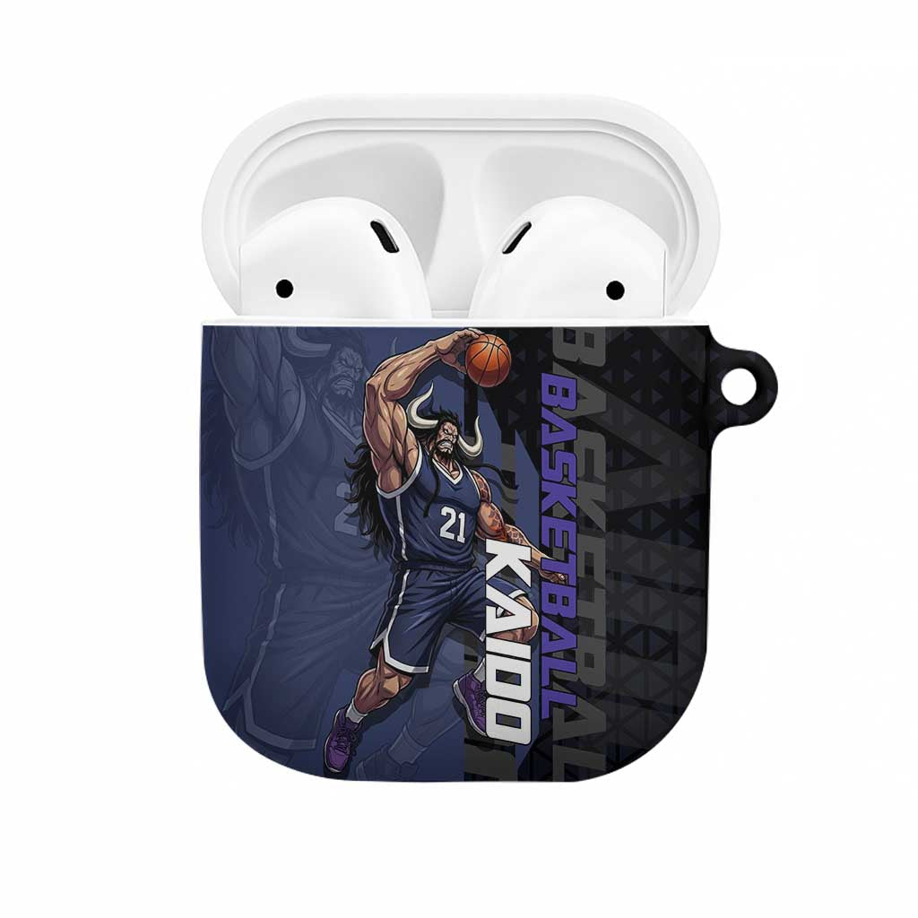Kaido One Piece Basketball Theme Navy and Black Design AirPods Case with Dragon Skull Emblem and Power Dunk Pose - The Mazicc