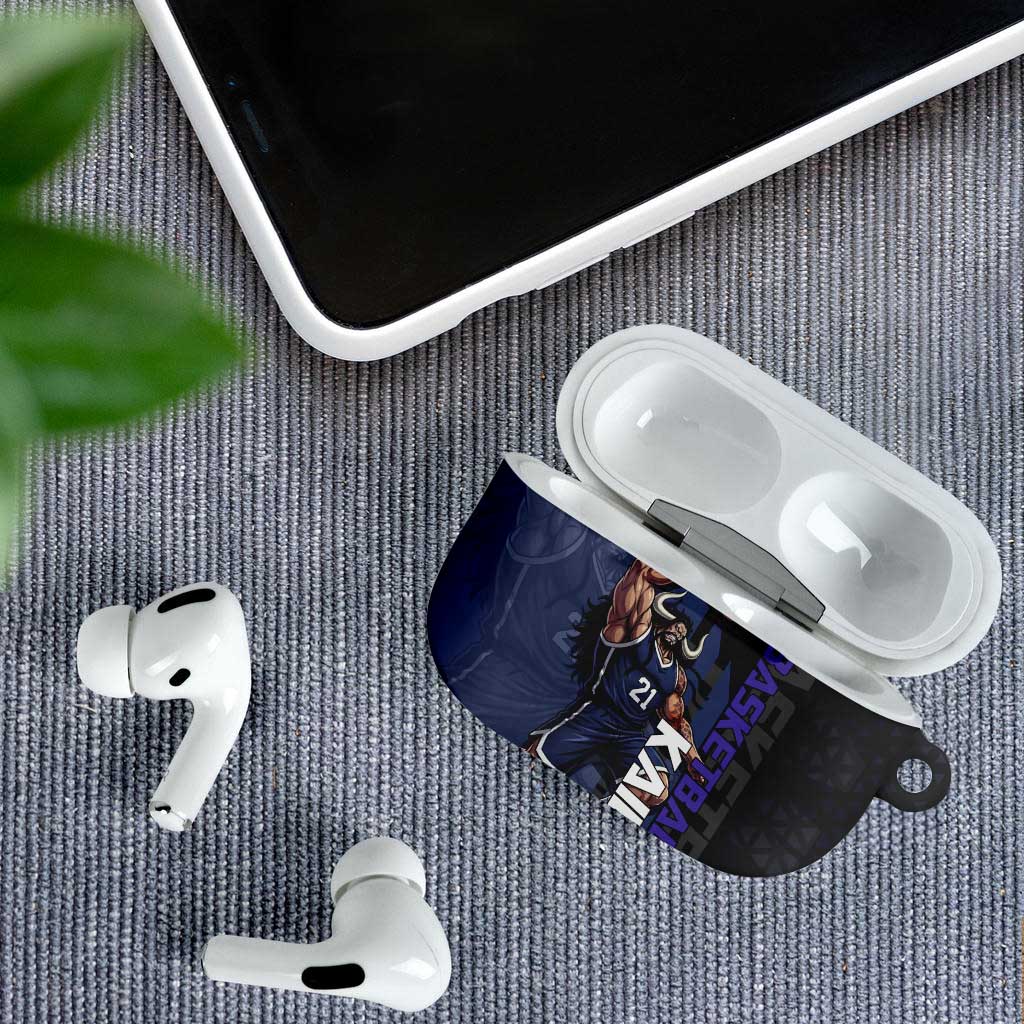 Kaido One Piece Basketball Theme Navy and Black Design AirPods Case with Dragon Skull Emblem and Power Dunk Pose - The Mazicc