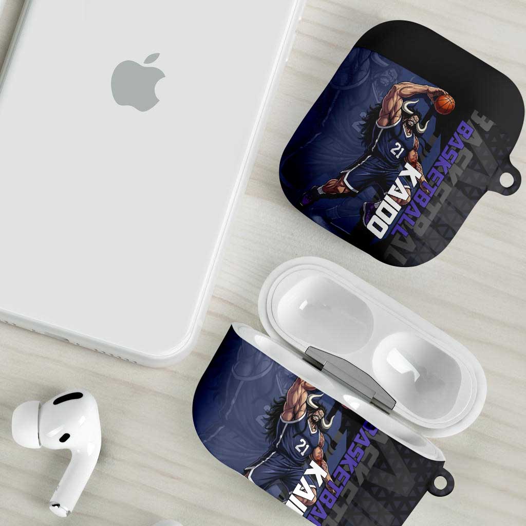 Kaido One Piece Basketball Theme Navy and Black Design AirPods Case with Dragon Skull Emblem and Power Dunk Pose - The Mazicc