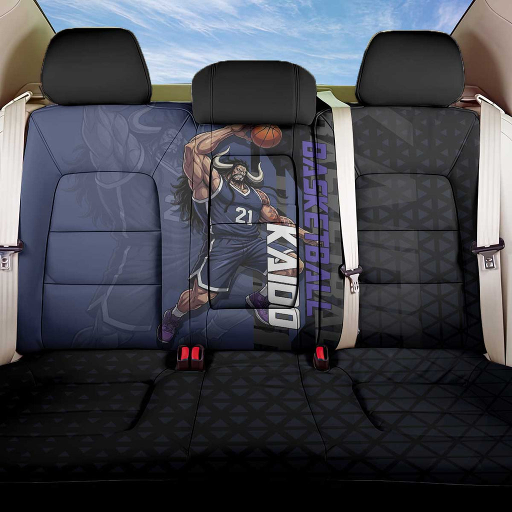 Kaido One Piece Basketball Theme Navy and Black Design Back Car Seat Cover with Dragon Skull Emblem and Power Dunk Pose - The Mazicc
