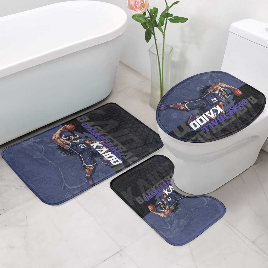 Kaido One Piece Basketball Theme Navy and Black Design Bathroom Set with Dragon Skull Emblem and Power Dunk Pose - The Mazicc