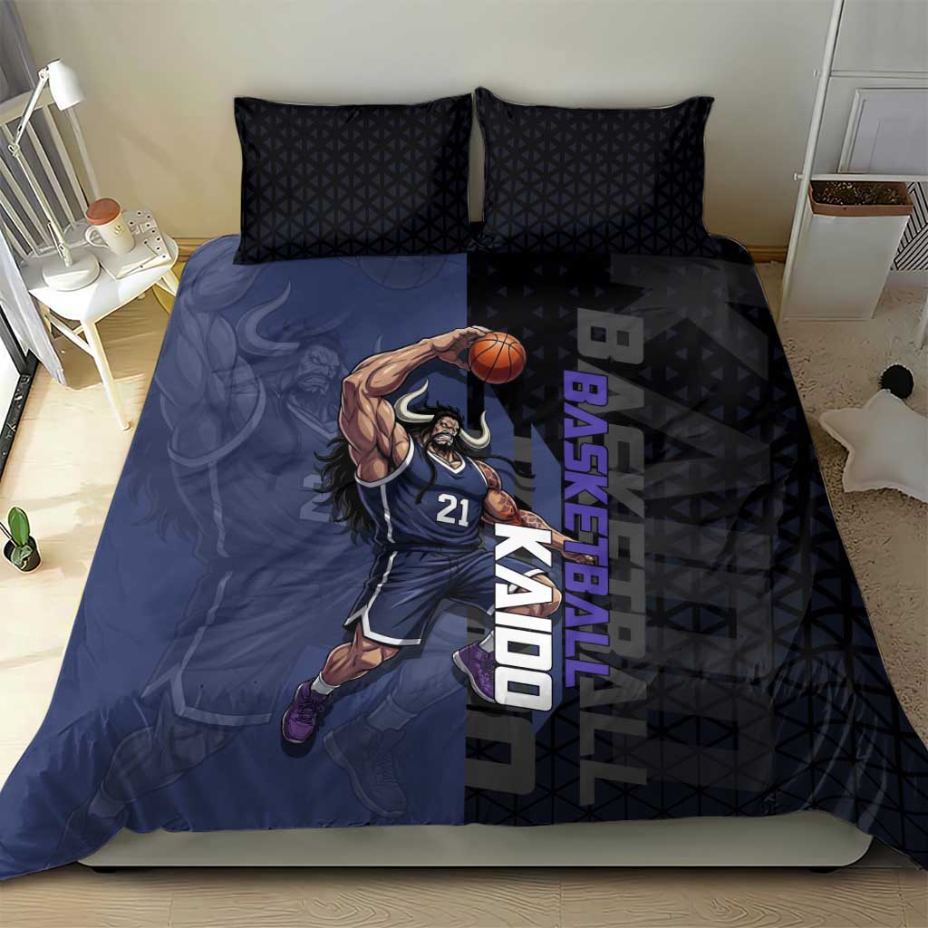 Kaido One Piece Basketball Theme Navy and Black Design Bedding Set with Dragon Skull Emblem and Power Dunk Pose - The Mazicc