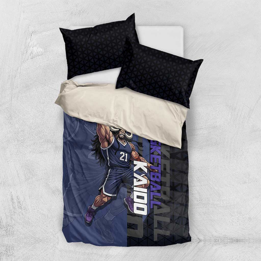 Kaido One Piece Basketball Theme Navy and Black Design Bedding Set with Dragon Skull Emblem and Power Dunk Pose - The Mazicc
