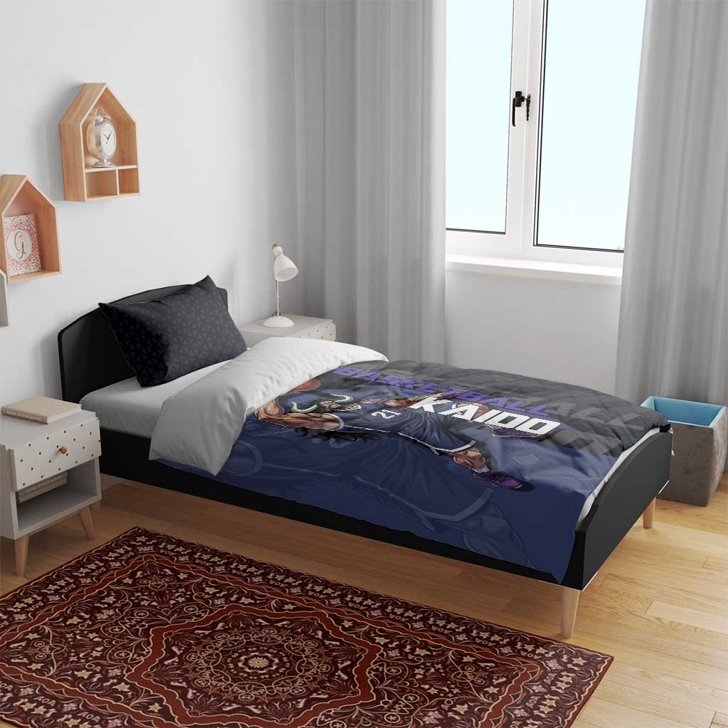 Kaido One Piece Basketball Theme Navy and Black Design Bedding Set with Dragon Skull Emblem and Power Dunk Pose - The Mazicc